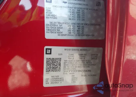 2021 Chevrolet Silverado 4Wd Short Bed Custom Trail Boss from USA, damaged, VIN 1GCPYCEF9MZ154391